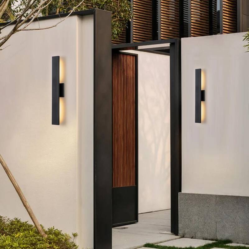 Lámpara de pared para exteriores LED con cableado duro de aluminio mate negro de Laplusbelle 2, 1 unidad - LA2280-W