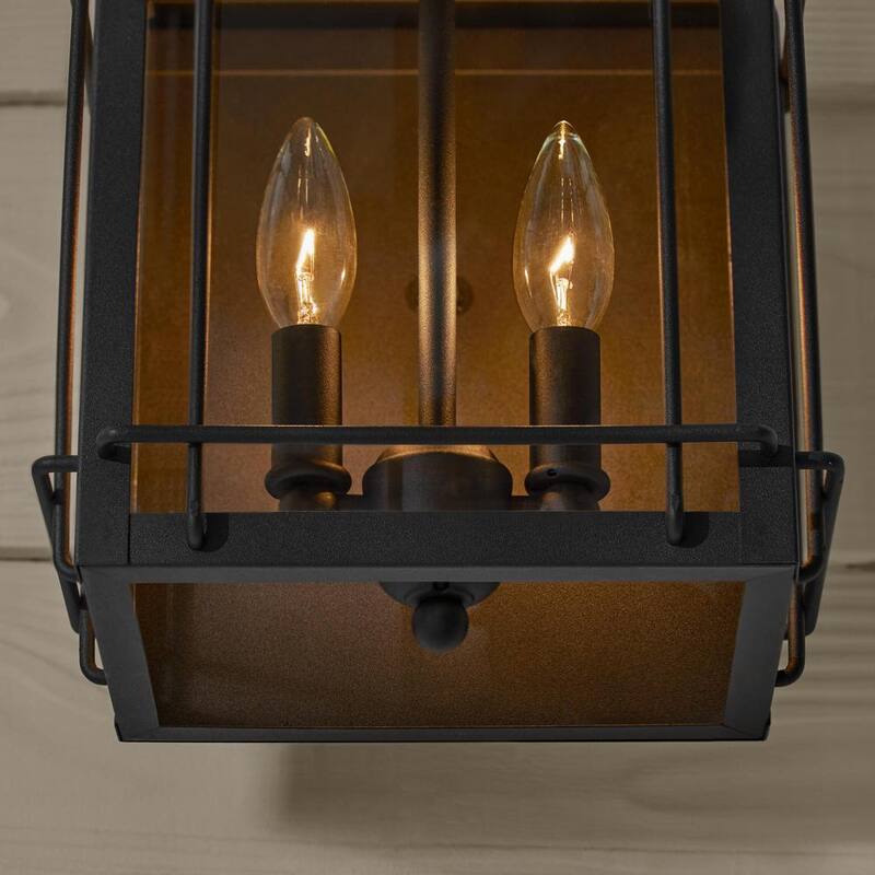 Hampton Bay Broward 17 pulgadas 2-Luz Negro Accesorio de Luz de Pared Exterior con Vidrio Transparente - C7822