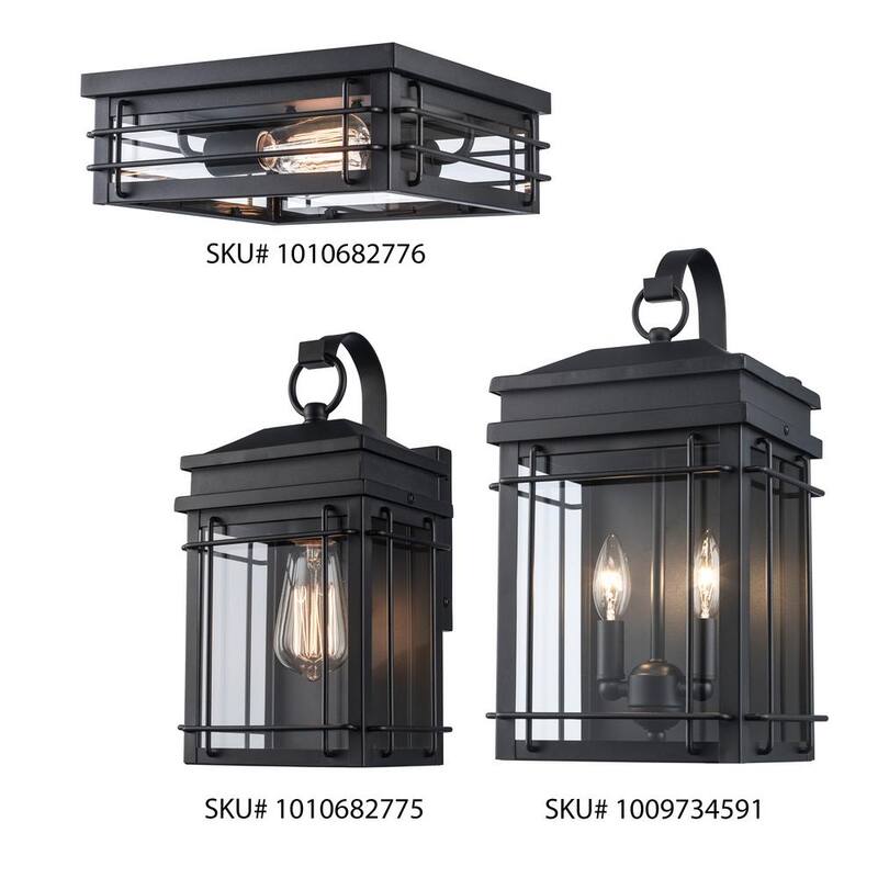 Hampton Bay Broward 17 pulgadas 2-Luz Negro Accesorio de Luz de Pared Exterior con Vidrio Transparente - C7822