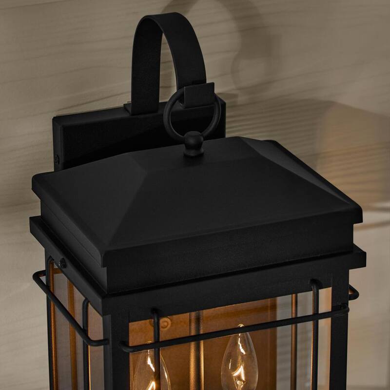 Hampton Bay Broward 17 pulgadas 2-Luz Negro Accesorio de Luz de Pared Exterior con Vidrio Transparente - C7822