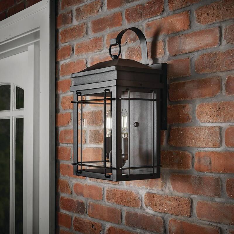Hampton Bay Broward 17 pulgadas 2-Luz Negro Accesorio de Luz de Pared Exterior con Vidrio Transparente - C7822