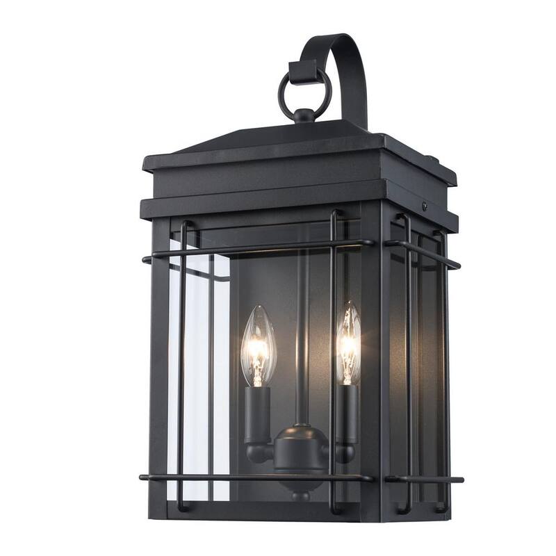 Hampton Bay Broward 17 pulgadas 2-Luz Negro Accesorio de Luz de Pared Exterior con Vidrio Transparente - C7822