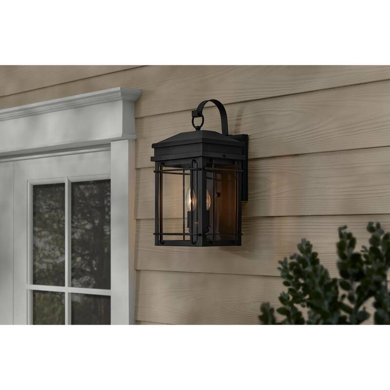 Hampton Bay Broward 17 pulgadas 2-Luz Negro Accesorio de Luz de Pared Exterior con Vidrio Transparente - C7822