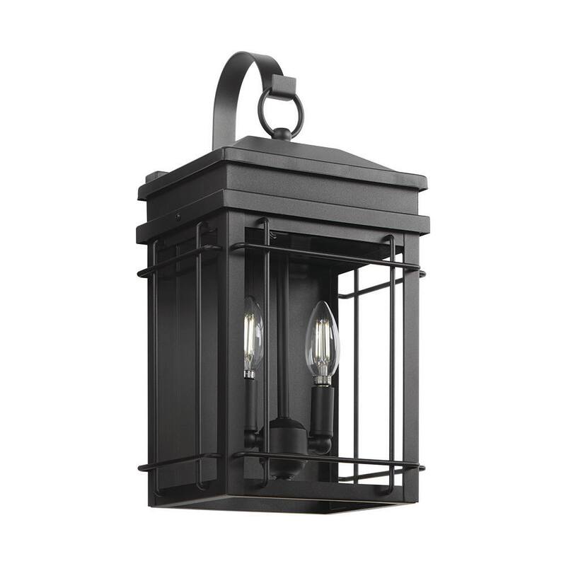 Hampton Bay Broward 17 pulgadas 2-Luz Negro Accesorio de Luz de Pared Exterior con Vidrio Transparente - C7822