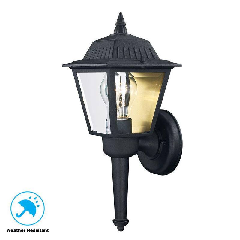 Marca privada sin marca 13.5 pulg. 1 luz negra Aplique de luz de pared exterior con vidrio transparente - KB 5004