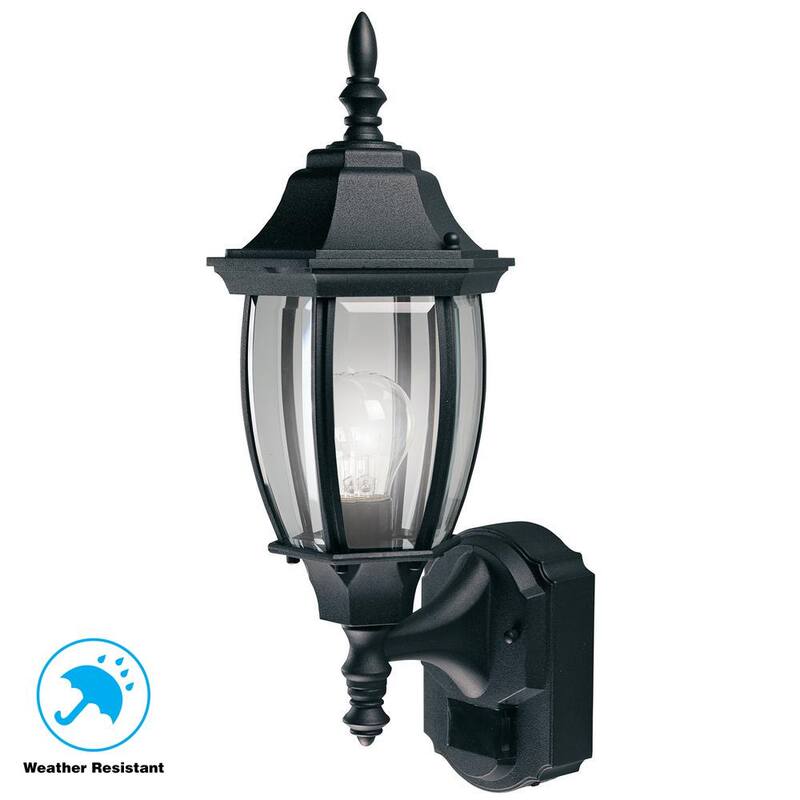 Linterna de pared negra de granja con sensor de movimiento Hampton Bay Alexandria de 17.3 pulgadas, con cableado duro, sin foco incluido - HBI-4192-BK