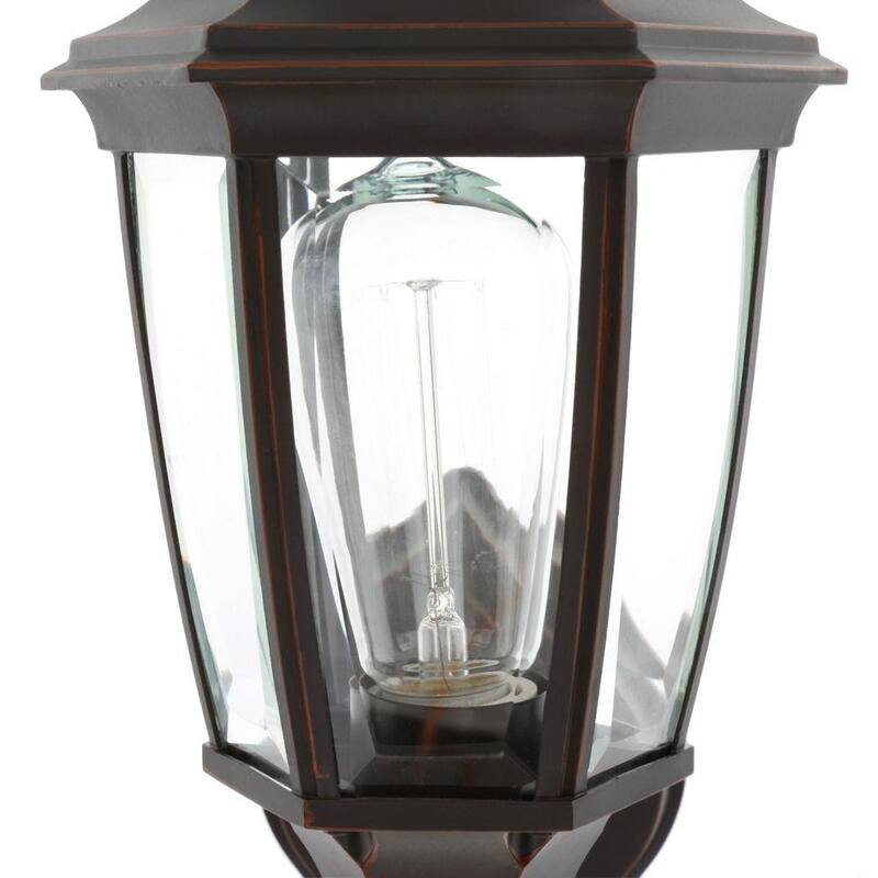Luz de pared para exteriores Hampton Bay de 14.5 pulgadas, 1 luz en color bronce aceitado con cableado duro al anochecer con el amanecer, con farol sin bombilla incluida - BPP1611-ORB