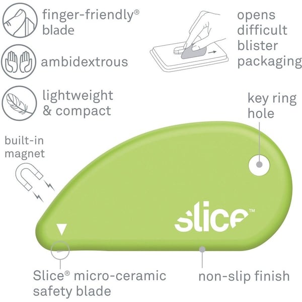 Slice Safety Cutter, Micro-Ceramic, 1/5"Wx2-2/5"Lx1-1/5"H, Green - SLI00200