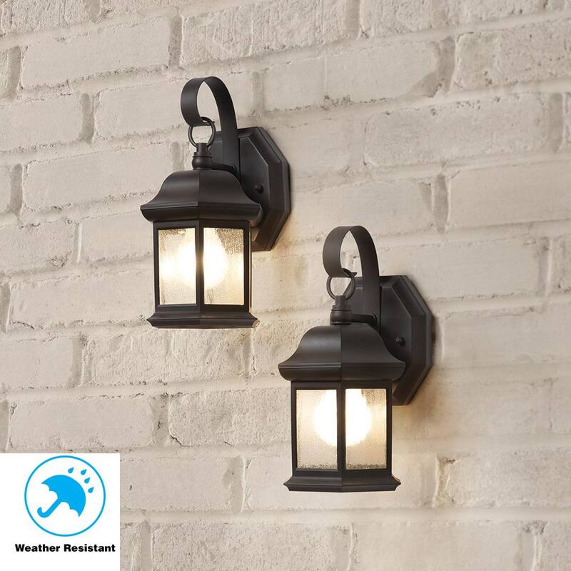 Hampton Bay 10.5 pulgadas 1 Luz Bronce Aplique de Pared para Exteriores con Vidrio Sembrado (Paquete de 2) - TR T0784