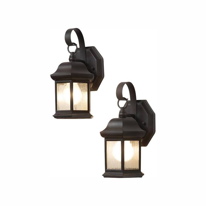 Hampton Bay 10.5 pulgadas 1 Luz Bronce Aplique de Pared para Exteriores con Vidrio Sembrado (Paquete de 2) - TR T0784