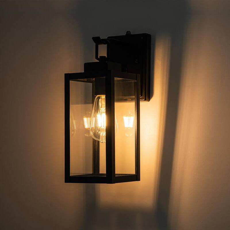 C Cattleya 1-Light Linterna de Pared Exterior al Amanecer y Anochecer en Negro Mate con Vidrio Templado Transparente - CA2012-W
