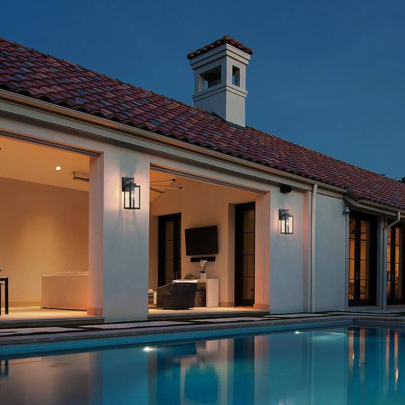 C Cattleya 1-Light Linterna de Pared Exterior al Amanecer y Anochecer en Negro Mate con Vidrio Templado Transparente - CA2012-W