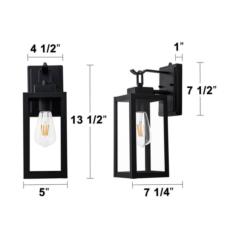 C Cattleya 1-Light Linterna de Pared Exterior al Amanecer y Anochecer en Negro Mate con Vidrio Templado Transparente - CA2012-W