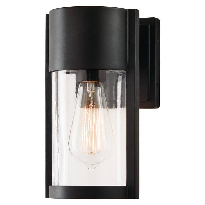 Luz de pared exterior moderna de un solo foco en negro mate Hampton Bay Kempster de 9.92 pulgadas con vidrio transparente - W2220-11