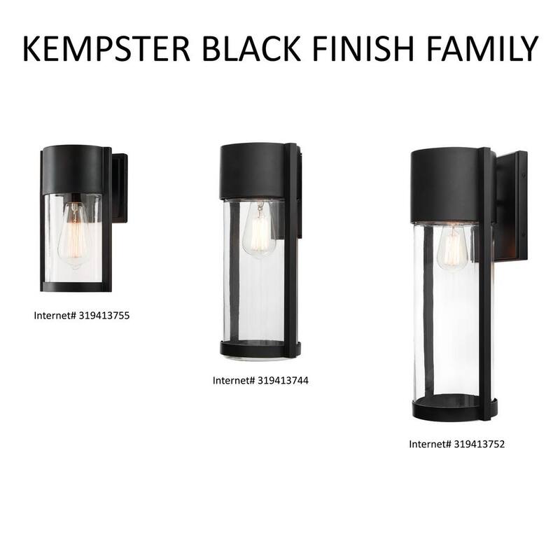 Luz de pared exterior moderna de un solo foco en negro mate Hampton Bay Kempster de 9.92 pulgadas con vidrio transparente - W2220-11