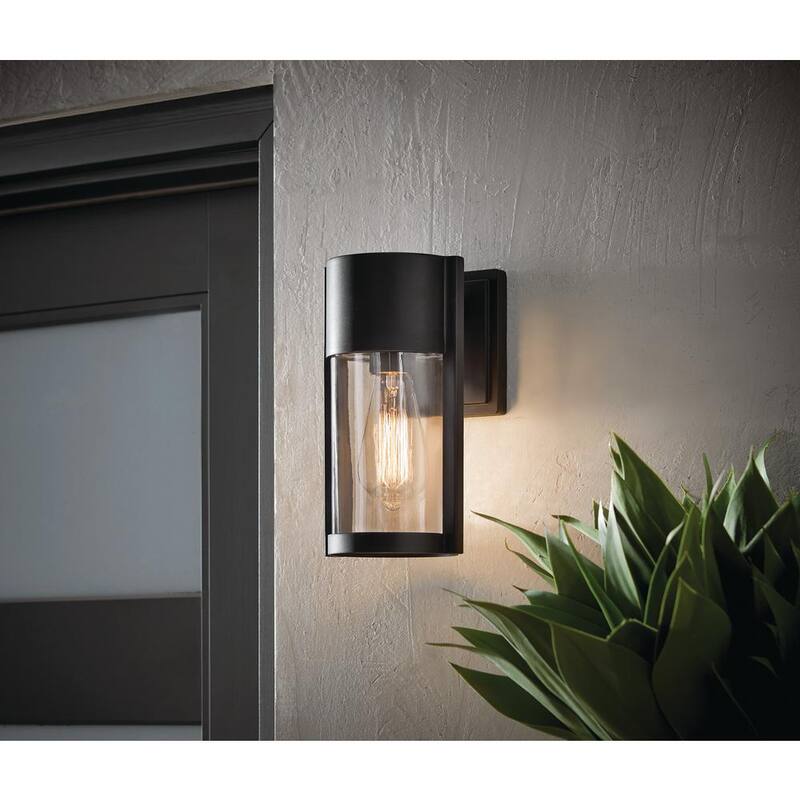Luz de pared exterior moderna de un solo foco en negro mate Hampton Bay Kempster de 9.92 pulgadas con vidrio transparente - W2220-11