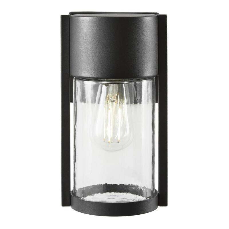 Luz de pared exterior moderna de un solo foco en negro mate Hampton Bay Kempster de 9.92 pulgadas con vidrio transparente - W2220-11