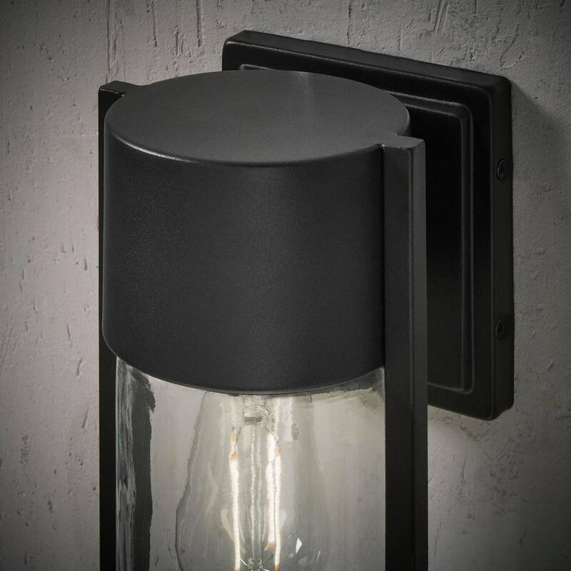 Luz de pared exterior moderna de un solo foco en negro mate Hampton Bay Kempster de 9.92 pulgadas con vidrio transparente - W2220-11