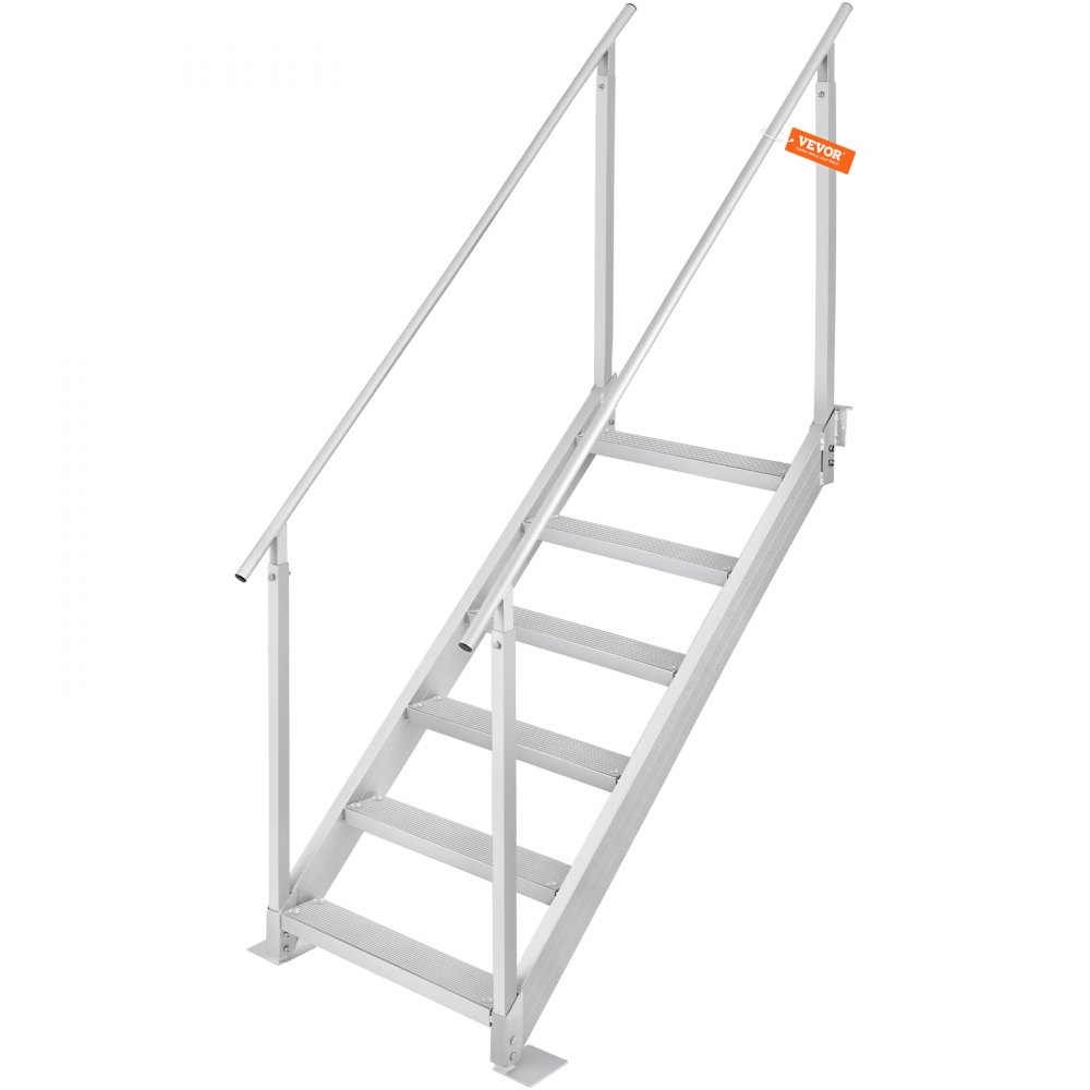 VEVOR Dock Ladder, 43''-51'' Adjustable Height, 500 lbs Load Capacity, Aluminum Alloy 6 Steps Pontoon Boat Ladder with Dual Handrails & Nonslip Rubber Mat, Ideal for Ship/Lake/Pool/Marine Boarding - MTFSTWJFHXJD5J314V0