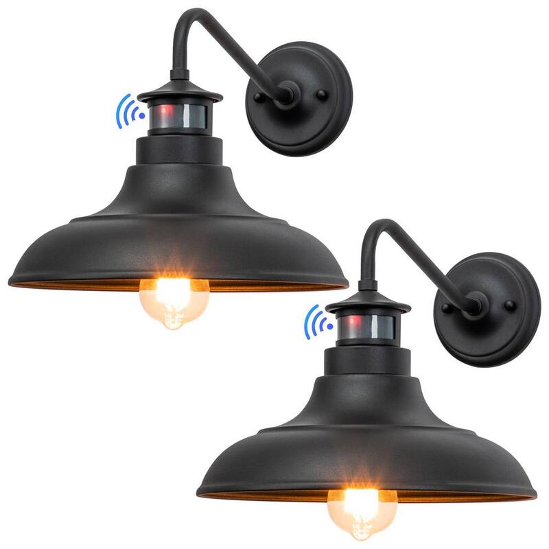 C Cattleya 1-Light Linterna de Pared Exterior con Sensor de Movimiento, Anochecer hasta el Amanecer y Brazo de Cuello de Ganso en Negro Mate (Paquete de 2) - CA2196-2W