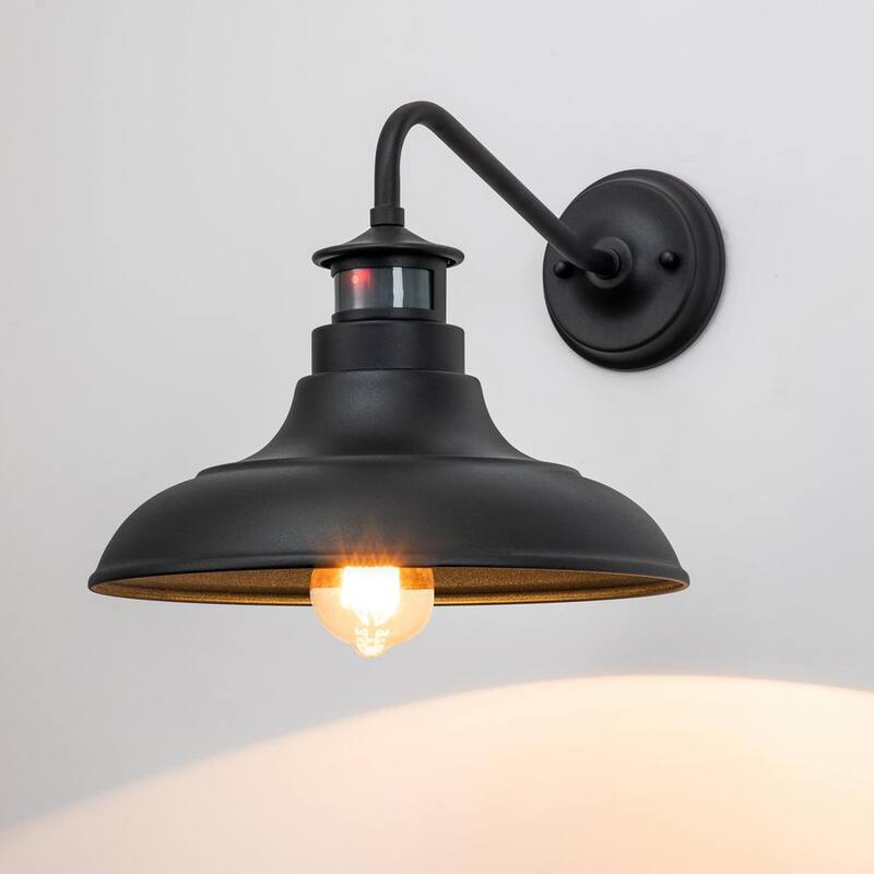 C Cattleya 1-Light Linterna de Pared Exterior con Sensor de Movimiento, Anochecer hasta el Amanecer y Brazo de Cuello de Ganso en Negro Mate (Paquete de 2) - CA2196-2W
