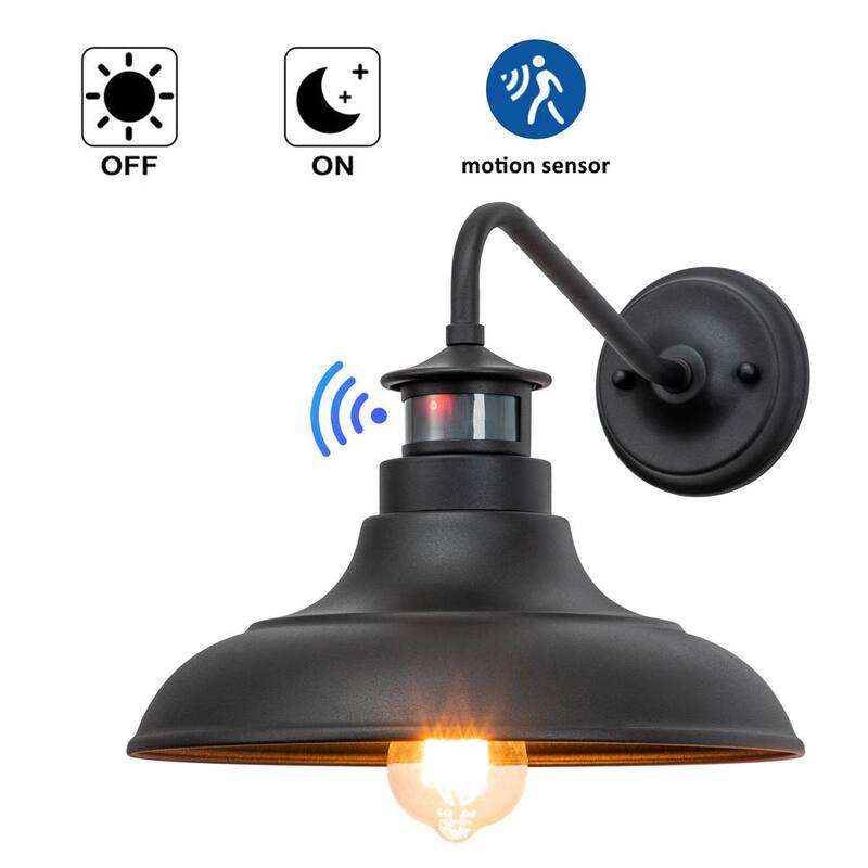 C Cattleya 1-Light Linterna de Pared Exterior con Sensor de Movimiento, Anochecer hasta el Amanecer y Brazo de Cuello de Ganso en Negro Mate (Paquete de 2) - CA2196-2W