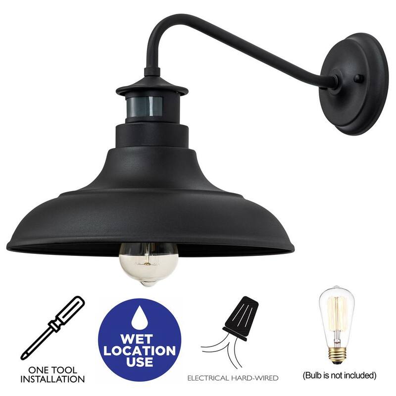 C Cattleya 1-Light Linterna de Pared Exterior con Sensor de Movimiento, Anochecer hasta el Amanecer y Brazo de Cuello de Ganso en Negro Mate (Paquete de 2) - CA2196-2W