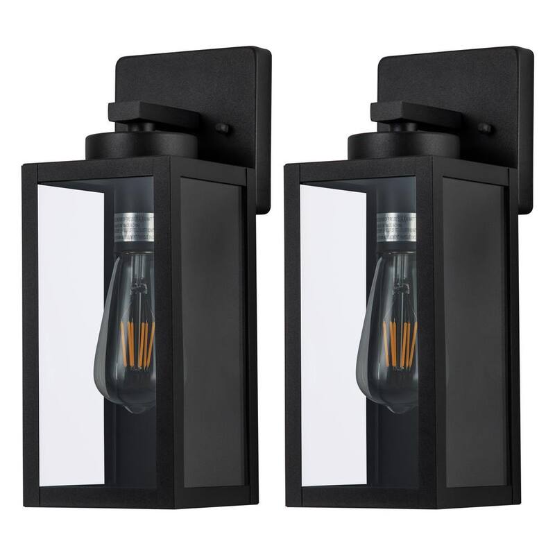 C Cattleya Lámpara de pared para exterior con una luz, acabado negro mate, con cableado duro, con vidrio templado claro (paquete de 2) - CA2241-2W