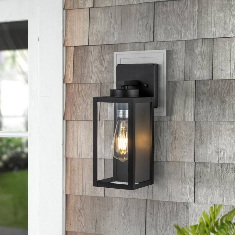 C Cattleya Lámpara de pared para exterior con una luz, acabado negro mate, con cableado duro, con vidrio templado claro (paquete de 2) - CA2241-2W