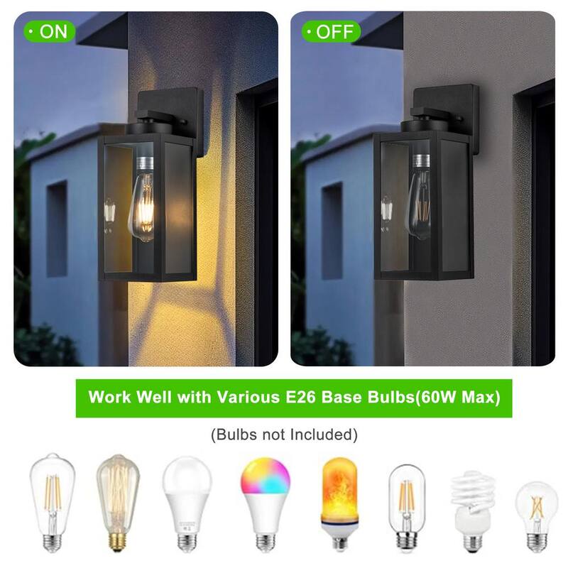 C Cattleya Lámpara de pared para exterior con una luz, acabado negro mate, con cableado duro, con vidrio templado claro (paquete de 2) - CA2241-2W