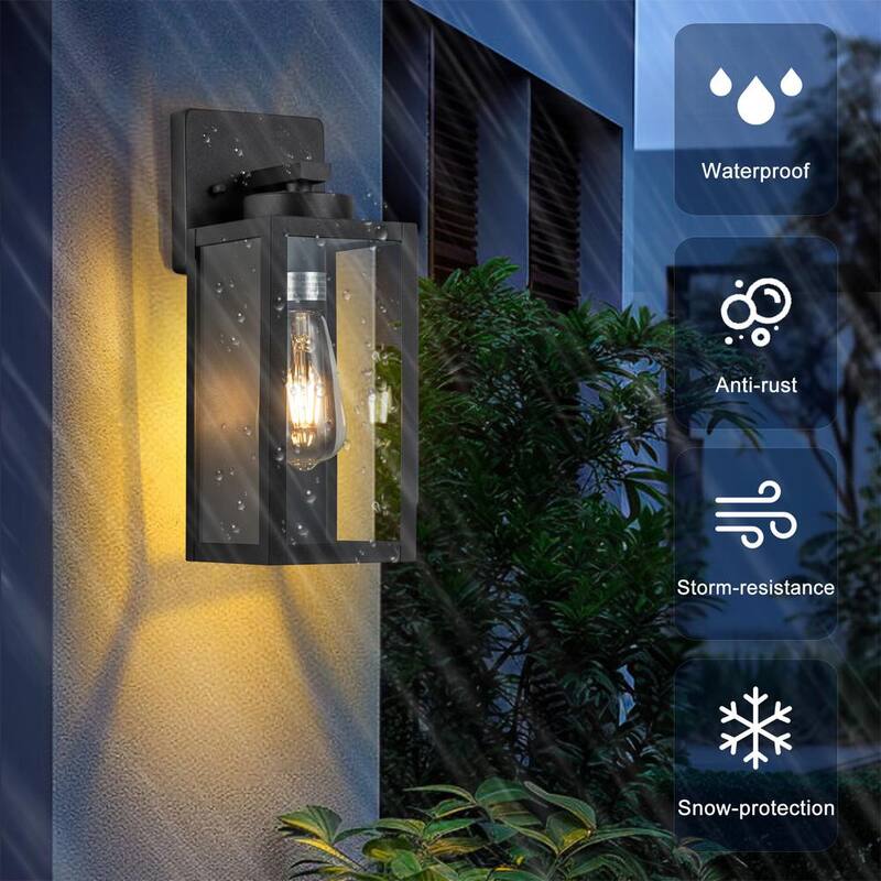 C Cattleya Lámpara de pared para exterior con una luz, acabado negro mate, con cableado duro, con vidrio templado claro (paquete de 2) - CA2241-2W