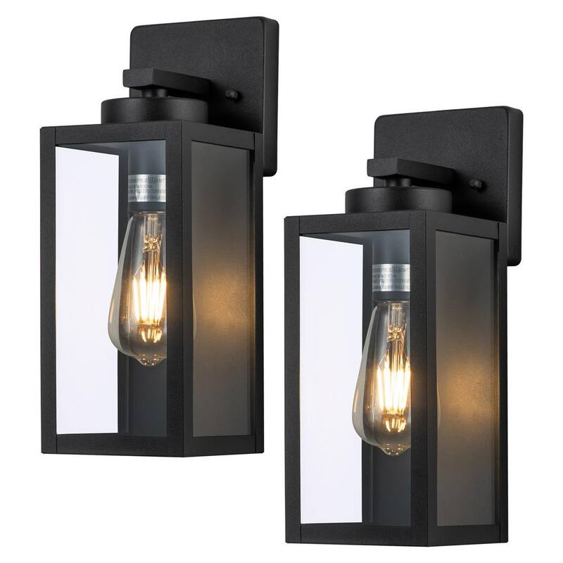 C Cattleya Lámpara de pared para exterior con una luz, acabado negro mate, con cableado duro, con vidrio templado claro (paquete de 2) - CA2241-2W