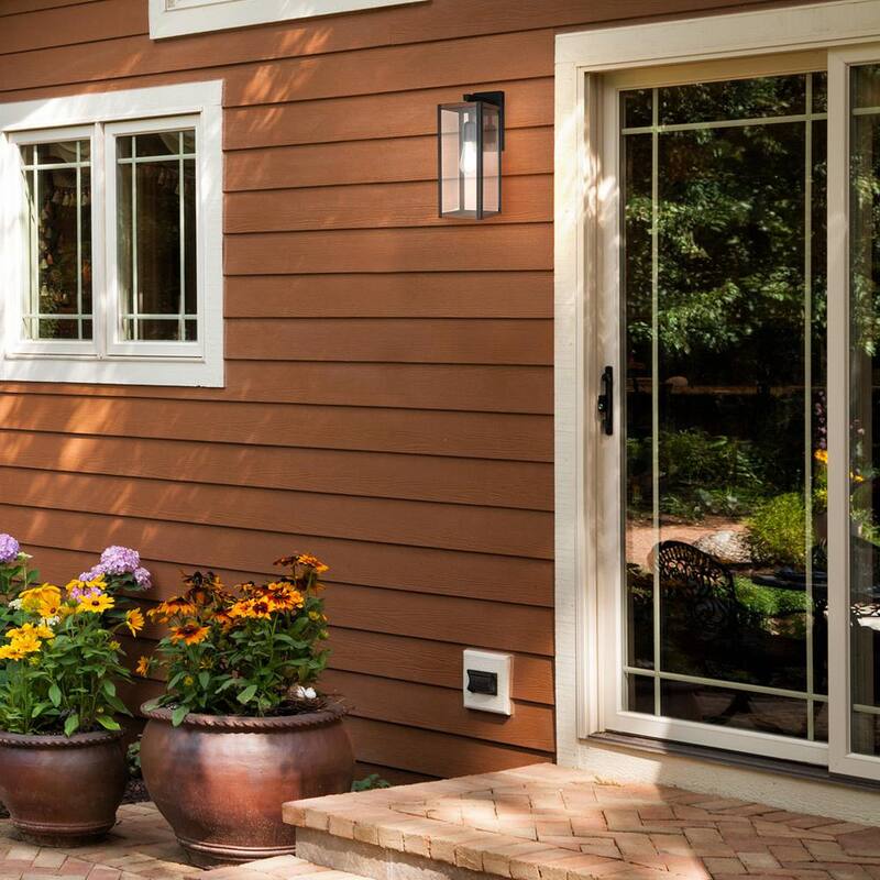Lámpara de pared de interior/exterior Globe Electric Bowery en negro mate con acentos de madera falsa - 44681