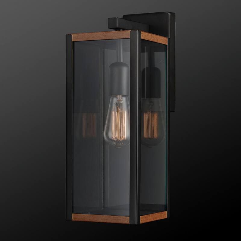 Lámpara de pared de interior/exterior Globe Electric Bowery en negro mate con acentos de madera falsa - 44681