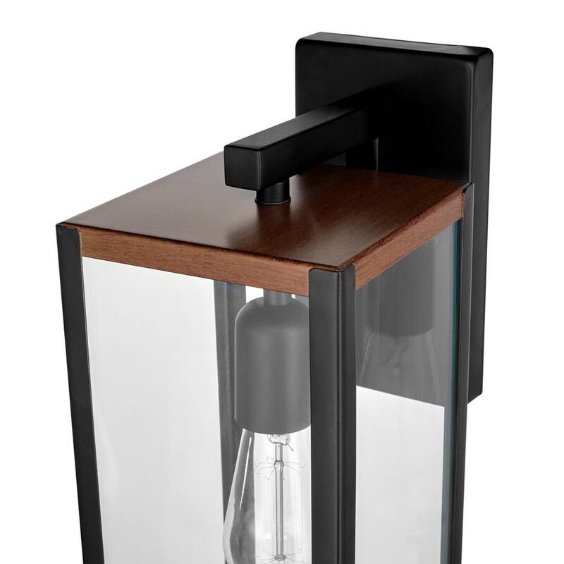 Lámpara de pared de interior/exterior Globe Electric Bowery en negro mate con acentos de madera falsa - 44681