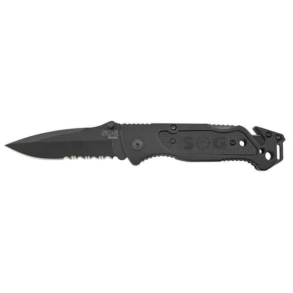 Sog Folding Knife, Spear Point, Blk, 3-7/16 In - FF25-CP