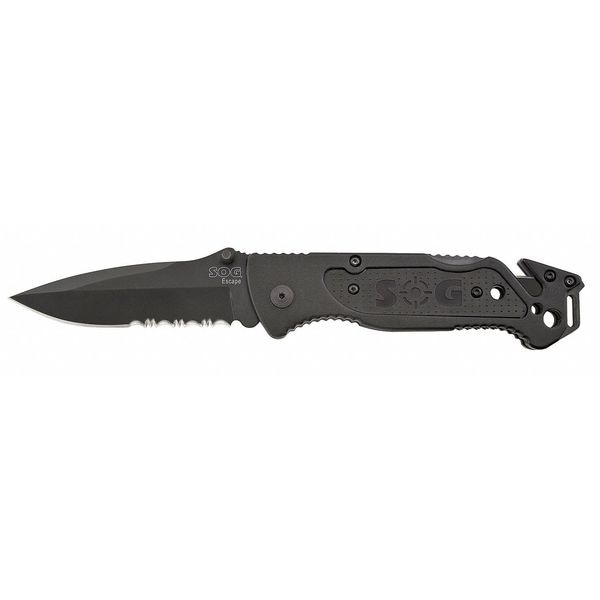 Sog Folding Knife, Spear Point, Blk, 3-7/16 In - FF25-CP