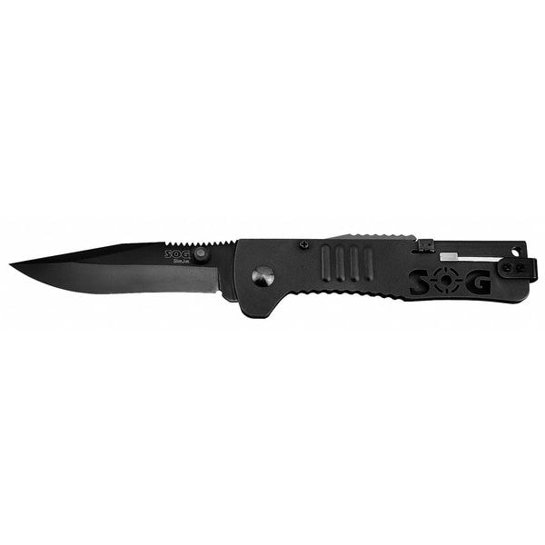 Sog Folding Knife, Clip Point, Black, 3-3/16 In - SJ32-CP