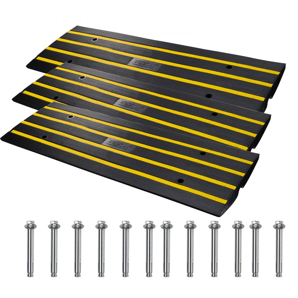 VEVOR Curb Ramp, 3 Pack Rubber Driveway Ramps, Heavy Duty 33069 lbs Weight Capacity Threshold Ramp, 2.6-inch High Curbside Bridge Ramps for Loading Dock Garage Sidewalk, Expandable Full Ramp Set - ZXDBLYPDGB348TJ54V0