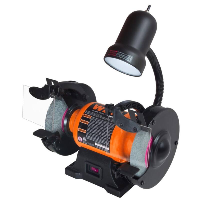 Esmeriladora de banco de velocidad única WEN de 6 pulgadas y 2.1 amperios con luz de trabajo flexible - BG4276