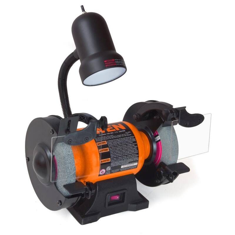 Esmeriladora de banco de velocidad única WEN de 6 pulgadas y 2.1 amperios con luz de trabajo flexible - BG4276