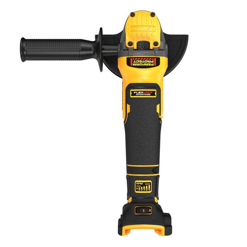 Amoladora angular inalámbrica DEWALT 20V sin escobillas de 4-1/2 a 5 pulgadas con velocidad variable y ventaja FLEXVOLT (solo herramienta) - DCG416VSB