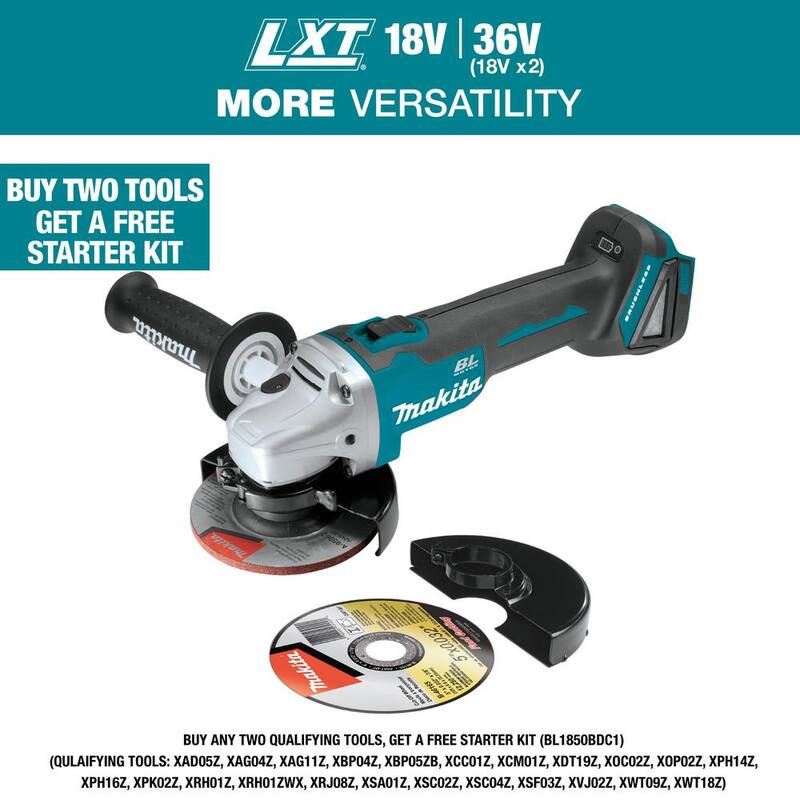 Makita Amoladora Angular Inalámbrica sin Escobillas de Litio-Ion LXT de 18V de 4-1/2 in./5 in. con Interruptor de Paleta de Corte/Angular (Herramienta Únicamente) - XAG11Z