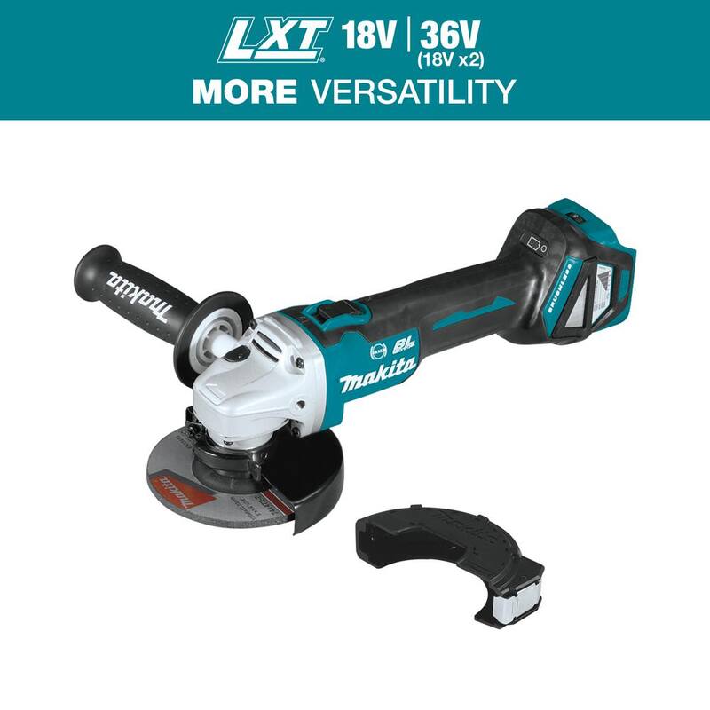 Esmeriladora angular/cortadora inalámbrica sin escobillas de 18V LXT de Makita de 4-1/2 pulgadas / 5 pulgadas con freno eléctrico (Herramienta solamente) - XAG16Z.