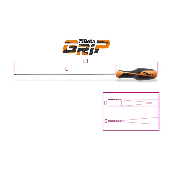 Beta 1264L 4 x 400mm Screwdriver for Headless Slotted Screws, Long series - 012640209