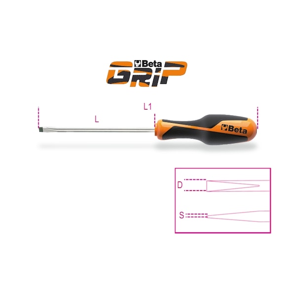 Beta 1264 5 x 5 x 150mm Screwdriver for Headless Slotted Screws - 012640021