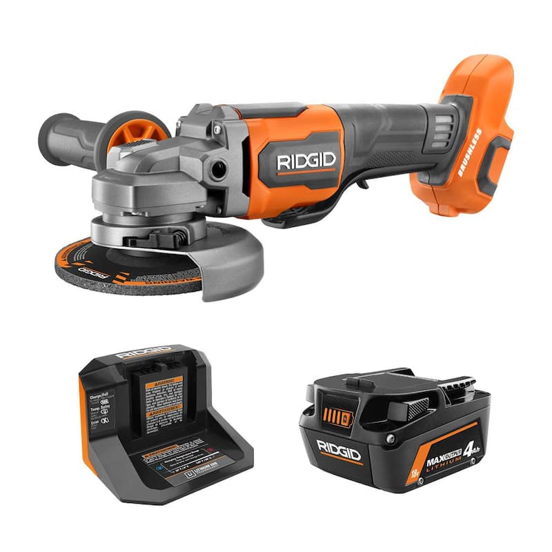 Amoladora Angular Inalámbrica RIDGID 18V con Tecnología Brushless de 4-1/2 pulgadas. Incluye Batería de 4.0 Ah y Cargador - R86047KN