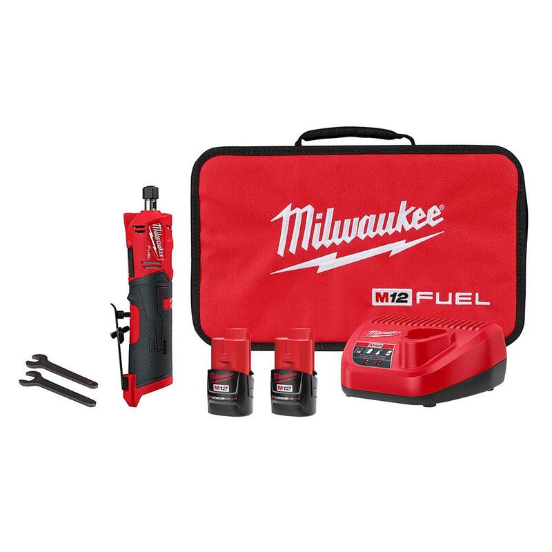 Molinillo recto inalámbrico de matriz recta Milwaukee M12 FUEL de 12 voltios con batería de 5.0 HO y ruedas de corte de metal (paquete de 5) - 2486-22-48-11-2450-49-94-2000.