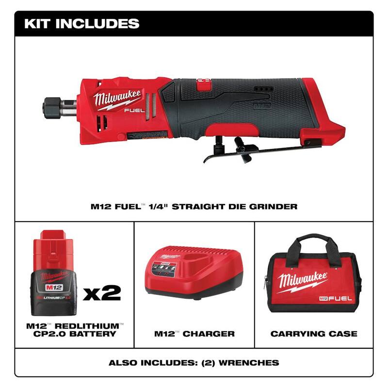 Molinillo recto inalámbrico de matriz recta Milwaukee M12 FUEL de 12 voltios con batería de 5.0 HO y ruedas de corte de metal (paquete de 5) - 2486-22-48-11-2450-49-94-2000.