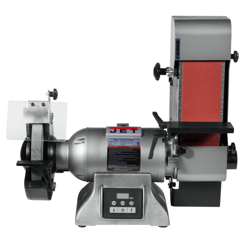 Amoladora industrial de velocidad variable combinada Jet de 8 pulgadas y lijadora de banda de 4 pulgadas x 36 pulgadas de 1HP 115 voltios, IBGB-436VS - 577436.